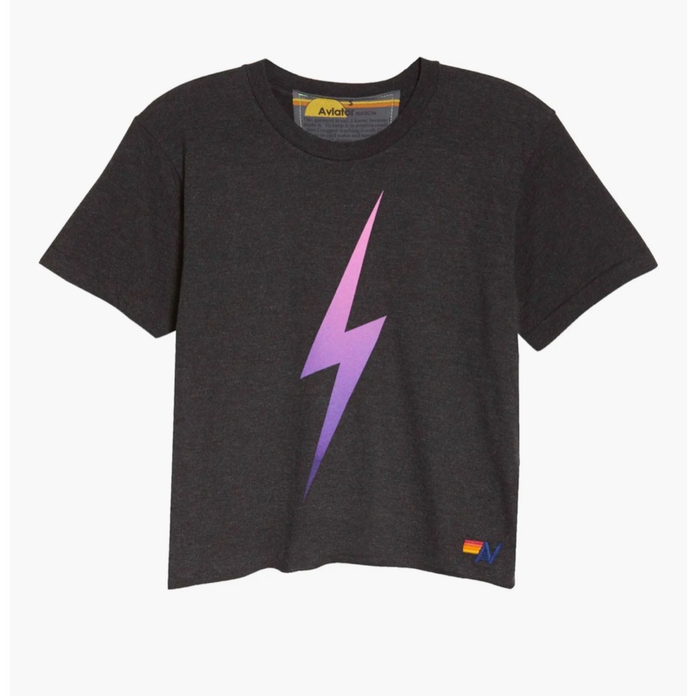Aviator Nation Black T-Shirt with Purple Lightning Bolt
